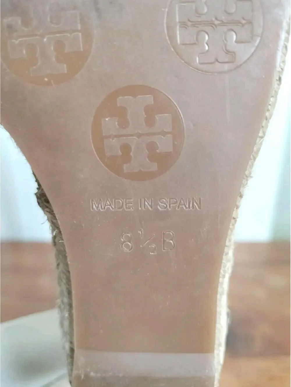 Tory Burch Dory Canvas Espadrille Wedge Sandals Black Cream Peep Toe Spain 8.5 B